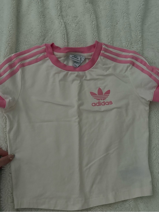 adidas Tops - adidas White and Pink Trefoil Short Sleeve Tee